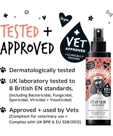 BUGALUGS itchy dog skin relief Antiseptic spray for dogs puppy cats & pets - Dog grooming Antibacterial Antifungal for dog itchy skin relief- use with our dog shampoo sensitive skin 200ml Spray - Buy Online on SooperMarket.com