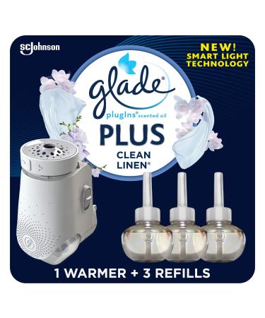 Glade PlugIn Plus Air Freshener Starter Kit, Scented Oil for Home and Bathroom, Clean Linen, 2.01 Fl Oz, 1 Warmer + 3 Refills