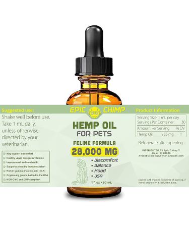 Epic Chimp Feline Hemp Oil 28,000mg with Vegan Omegas 3 & 6 | Vitamin E | Healthy Skin & Fur | 1oz - Buy Online on SooperMarket.com