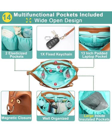 Mominside Leather Diaper Bag Backpack | 14 Pockets | Large Travel Baby Bag with Insulated Pockets & Changing Station - Brown - Buy Online on SooperMarket.com