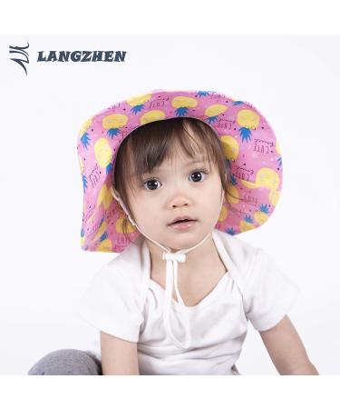 LANGZHEN Baby Girls Sun Protection Hat with Chin Strap | Adjustable Toddler Kids Wide Brim Play Hat | Pineapple Design | 6-12 Months - Buy Online on SooperMarket.com