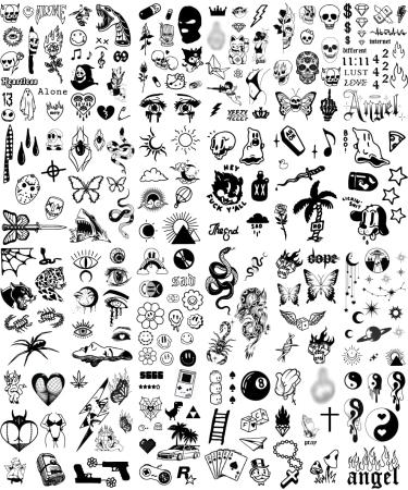 Vintage Patchwork Temporary Tattoos - Small Semi-Permanent Minimalist Line Art Black Fake Tattoo for Adults - Gothic Aesthetic Designs - Buy Online on SooperMarket.com