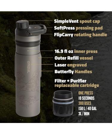 GRAYL Titanium UltraPress 500ml Water Filter Bottle - Covert Black | Ideal for Hiking Camping Survival & Travel - Buy Online on SooperMarket.com