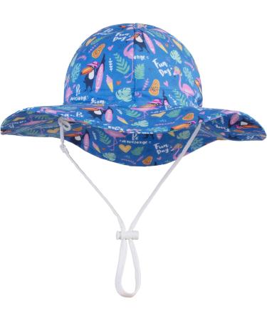 LANGZHEN Baby Girls Sun Protection Hat - Adjustable Toddler Kids Wide Brim Play Hat with Chin Strap - Flamingos and Toucan Design - Blue - 6-12 Months - Buy Online on SooperMarket.com