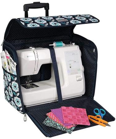 Everything Mary Collapsible Sewing Machine Case Teal - Craft Rolling Tote Cover Bag with Wheels for Brother Singer Bernina & Most Machines - Storage Organization Carrying Cart for Accessories Teal Floral