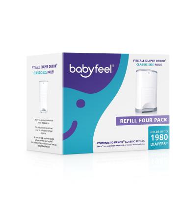 Babyfeel Refills Compatible with DEKOR CLASSIC Diaper Pails | 4 Pack | Exclusive 30% Extra Thickness | Diaper Pail Refills with Powerful Odor Elimination | Powder Scent | Holds up to 1980 Diapers