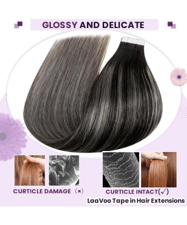 LAAVOO Ombre Tape In Hair Extensions | Real Remy Hair | Black Silver Balayage | 50cm | 20 Pcs #1B/S/1B | International Shipping - Buy Online on SooperMarket.com