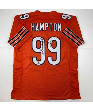 Autographed/Signed Dan Hampton HOF 2002 Chicago Orange Football Jersey Beckett BAS COA