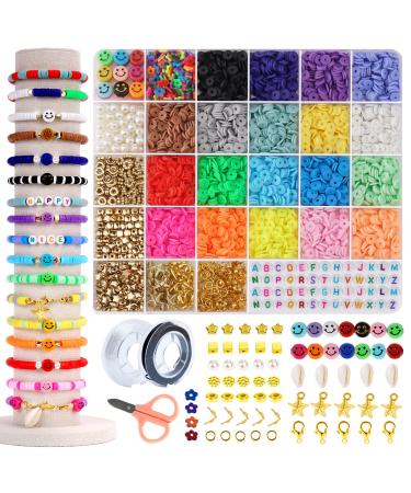 LZOUOWO 5300 Clay Beads for Bracelets Making Aesthetic Kit with Smiley Face Beads Polymer Clay Flat Beads for Bracelets Set Heishi disc Beads and Letter Beads for Girls Ages 8-12 5300pcs