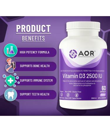 AOR - Vitamin D3 2500 IU - 60 Capsules - Supports Bone and Teeth Health - Ideal for Adults - Premium Quality Vitamin D Supplements 60 count (Pack of 1) - Buy Online on SooperMarket.com