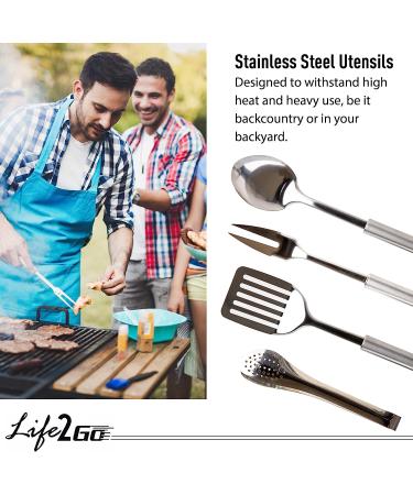 Outdoor Kitchen 10-Piece Cookware Set - Camping & RV Cooking Utensils in Compact Case - Stainless Steel Fork, Spoon, Knife & More - Grey - Buy Online on SooperMarket.com