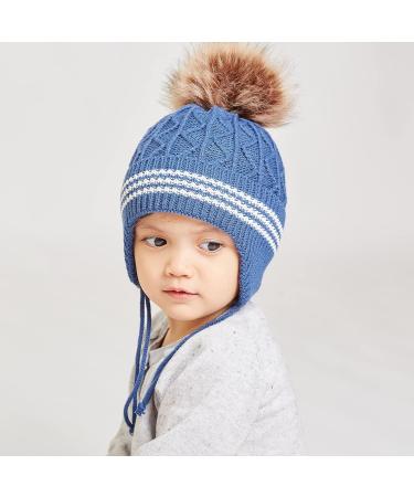 LANGZHEN Toddler Winter Hat | Earflap Knit Cap for Baby Boys Girls 2-4 Years | Blue-Pompon - Buy Online on SooperMarket.com