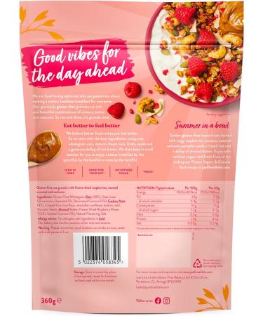 Just Live a Little Gluten Free Granola | 5 x 360g packs | Vegan Granola No Added Sugar (Raspberry Coconut & Cashew Granola) - Buy Online on SooperMarket.com