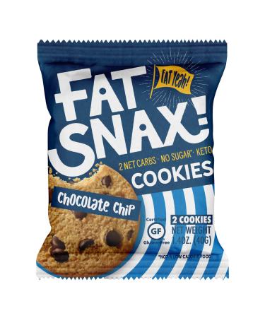 Fat Snax Low-Carb Soft Baked Keto Cookies, Chocolate Chip, 1.4 Ounce (Pack of 12), Almond Flour Cookies, Certified Gluten-Free, Low Sugar Snack, 2g Net Carbs, 8g Fat