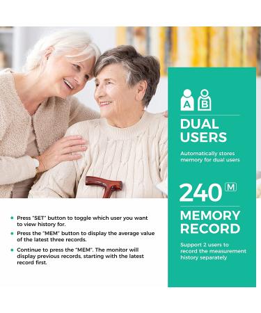 Automatic Upper Arm Blood Pressure Monitor with Adjustable Cuff, Backlit Display, 2 Users Memory - Includes Charging Cord | 240 Sets Memory - Buy Online on SooperMarket.com