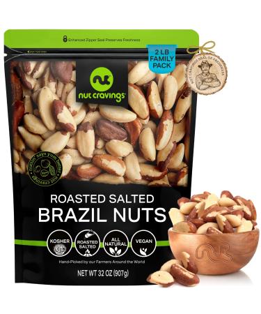 Brazil Nuts Roasted & Salted - No Shell Whole (32oz - 2 LB) Bulk Nuts Packed Fresh in Resealable Bag - Healthy Protein Food Snack All Natural Keto Friendly Vegan Kosher