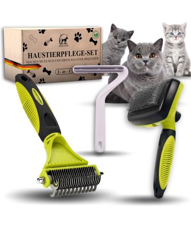 Orientpaw Professional cat brush 3 Set - Cats Nursing Set - 100% Comfort & Hygiene thanks to rounded massage bristles - Selban -cleaning cat Fell brush for short hair & long hair - Katzen Natur