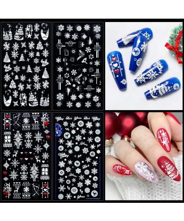 4 Sheets Christmas Nail Art Stickers 5D Embossed Snowflake Nail Decals Self-Adhesive Nail Stickers with Tweezers DIY Christmas Nail Design Decoration for Women Girls Style1 - Buy Online on SooperMarket.com