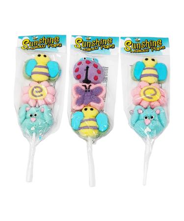 Sunshine Marshmallow Lollipops - Delicious Hand Decorated Strawberry Flavour Mallow Pop Skewers (3 x 30g)