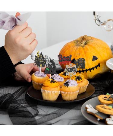 Rsstarxi 24 Pack Halloween Cupcake Toppers Glitter Tombstones Spider Boo Ghost Witch Cupcake Picks Skull Bat Happy Halloween Cake Decoration for Horror Halloween Baby Shower Birthday Party Decorations Design 25 - Buy Online on SooperMarket.com