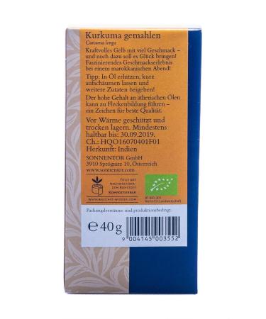 Buy Sonnentor Organic Ground Turmeric 40g - Premium Spice for Health & Flavor | International Shipping Available - Buy Online on SooperMarket.com