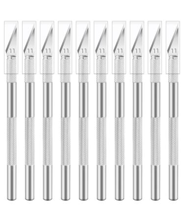 Jetmore 10 Pack Exacto Knife, Stainless Steel Exacto Knife Set, Sharp Precision Hobby Knife Craft Knife Kit for Pumpkin Carving, DIY, Art, Cutting, Stencil 10 Pack Silver