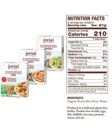 Jovial Gluten-Free Pasta Variety Pack | Penne Rigate, Fusilli, Caserecce | Whole Grain Brown Rice | USDA Organic | Made in Italy | 12 oz Each | Pack of 3 - Buy Online on SooperMarket.com