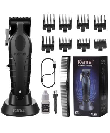 KEMEI 2296 Professional Hair Clippers for Men Cord/Cordless Hair Cutting Kits Hair & Beard Trimmer T Blade Barber Clippers with USB Rechargeable Black 2296black
