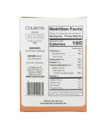 Colavita Medium Couscous 1.1 lb Box - 12 Count Pack of 1 | Authentic Mediterranean Pasta - Buy Online on SooperMarket.com