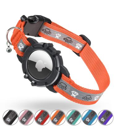 Airtag cat neck band jiarui reflective Air day cat neck band GPS cat neck band with adjustable and bell integrated Apple Air day cats collar suitable for cats puppies xs 7-9 inch (13-23cm) orange