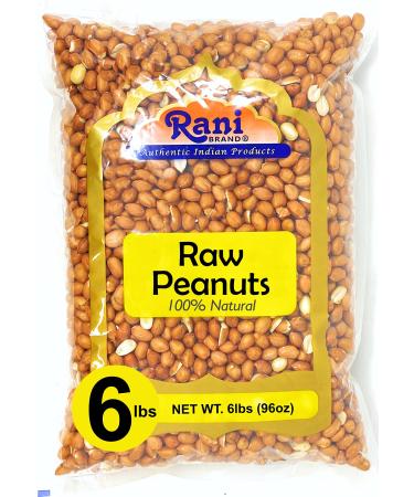 Rani Peanuts, Raw Whole With Skin (uncooked, unsalted) 96oz (6lbs) 2.72kg Bulk  All Natural | Vegan | Gluten Friendly | Fresh Product of USA  Spanish Grade Groundnut / Red-skin POLY BAG 6 Pound (Pack of 1)