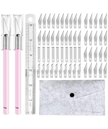 Craft Hobby Knife , Exacto Knife , 2 Knives and 60 Blades with a Bag , Precision Cutter Knife for Cutting Carving Scrapbooking Stencil , Pink