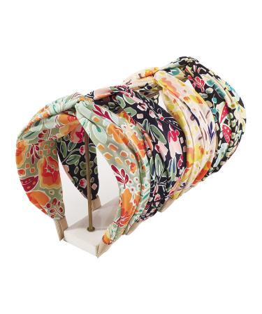 Jseng 4 Pcs Headbands for Women Cross Knot Wide Headbands Knotted Hair Bands Elastic Hair Accessories for Women and Girls Floral