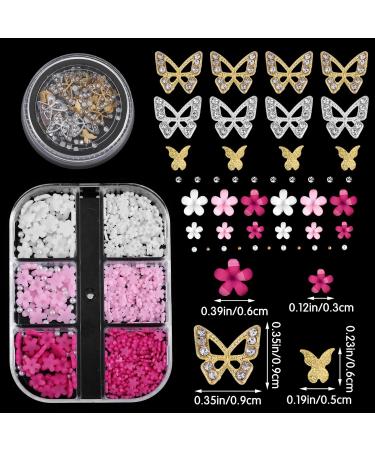 3D Flower Nail Charms 2 Boxes 3D Acrylic Flower Nail Art Metal Butterfly Nail Charms With Nail Gems Half Round Pearls Manicure Y2k Nail Art Accessories for Women Girls - Buy Online on SooperMarket.com