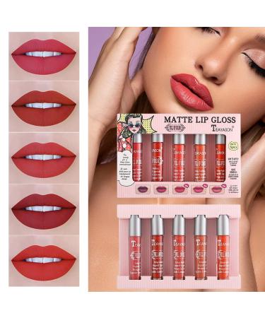 5-Piece Matt Ink Lipstick Set - Nude Tones Waterproof & Long-Lasting Gloss | 12H Non-Drying Liquid Lipstick for Makeup Lovers | 1g (Pack #01) - Buy Online on SooperMarket.com