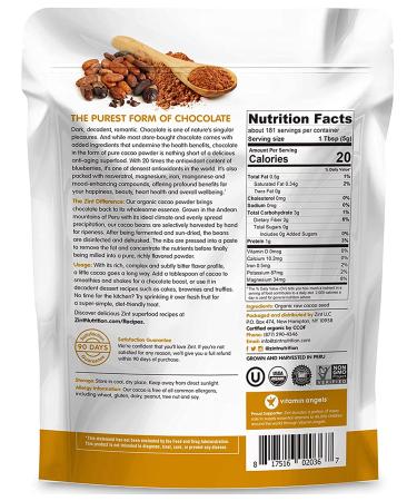 Zint Raw Organic Cacao Powder 32 oz - Pure Chocolate Superfood - Buy Online on SooperMarket.com