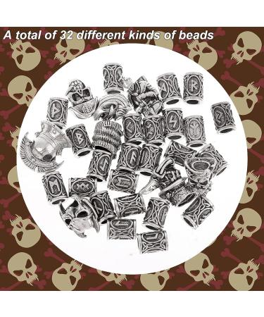 Craftshou 32 Pieces Viking Beard Beads with Norse Runes - Hair & Dreadlocks Beads for Jewelry Making and DIY Braiding Hair - Buy Online on SooperMarket.com