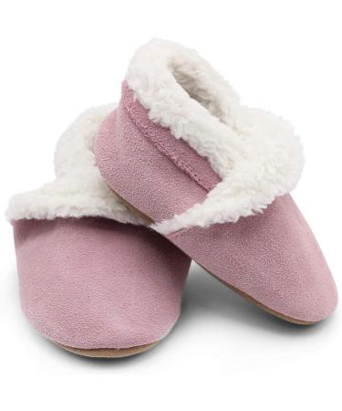 Dotty Fish Suede Baby Slippers | Warm Fleece Lined | Non-Slip Soft Sole Shoes for Infants and Toddlers | Boys Girls | 0-6 Months to 5-6 Years | Soft Pink - Buy Online on SooperMarket.com