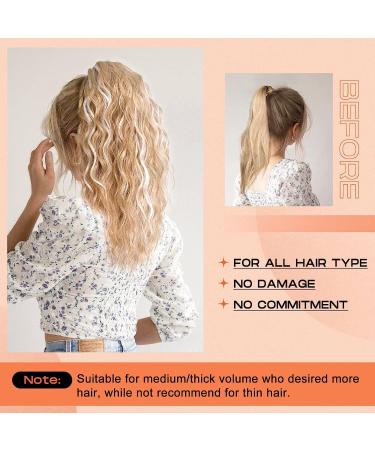 PORSMEER Ponytail Extension Claw Clip Ponytail Hair Extensions Blonde Mix Light Brown Natural Looking Long Curly Wavy Multi Layered Fluffy Synthetic Hairpiece for Women Party Daily Wear 18inch Light Brown with Highlights - Buy Online on SooperMarket.com