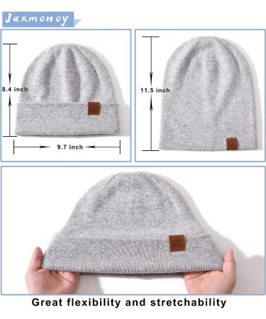 Jaxmonoy Wool Cashmere Slouchy Knit Beanie | Winter Hat for Women - Light Grey - Buy Online on SooperMarket.com