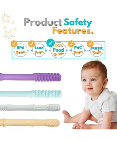 Soft Silicone Teething Tubes for Babies (4 Pack) with Cleaning Brush - Safe Teether Toy for Infants & Toddlers - Buy Online on SooperMarket.com