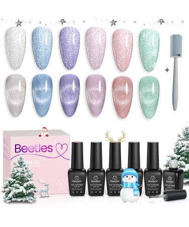 Beetles 6 Colors Holographic Glitter Cat Eye Gel Polish Kit with Magnet Romantic Galaxy Series Soak Off Uv Led Gel Nail Polish Home Diy Manicure Nail Salon Varnish 11-Romantic Galaxy