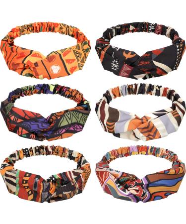 6 Pieces African Headbands Boho Print Headband Twist Knot Elastic Hair Bands Criss Cross Vintage Headband Workout Yoga Sports Hair Accessories for Women Girls