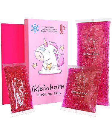 (K) unicorn cold warm gel compress/glitter your pain away/cooling pad for baby and children/reusable/3 cooling pads small to large with motif/set with case/pink/pink
