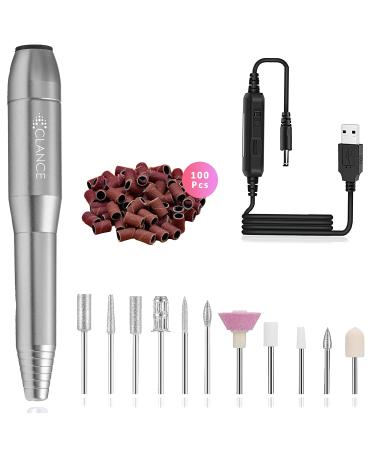 CLANCE Electric Nail Drill - Nail Science Optimized Manicure Pedicure Electric Nail File for Natural & Acrylic Nails | Dream & Create with 11 Multifunction Drill Bits + 100 Sanding Bands (Silver)