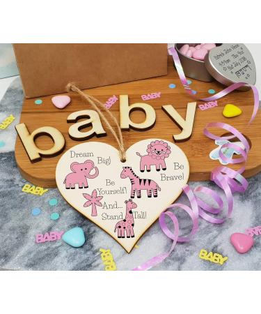 Plum Penguin Wooden Hanging Heart Plaque: Be Brave, Dream Big, Be Yourself - Nursery Wall Decor for New Baby - Pink Safari Animals Theme - Buy Online on SooperMarket.com