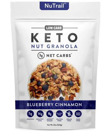 Low Karb NuTrail, Keto Blueberry Nut Granola Healthy Breakfast Cereal, Low Carb Snacks & Food, Almonds, Pecans, Coconut and More, 3 g Net Carbs, 1.37 lb, 22 Oz