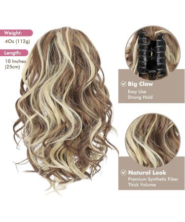 REECHO Short Curly Claw Clip Ponytail Extension - 10 Inch Light Brown with Golden Highlights - Buy Online on SooperMarket.com
