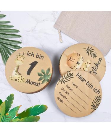 Funmo 15-Piece Baby Monthly Milestone Cards Double Sided Wooden Prop for Newborn Photography and Birth Announcements - Buy Online on SooperMarket.com