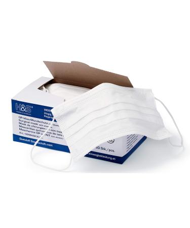 ISC Hygiene & Safety Munds protection mask (50 masks with an elastic band in comfort length 3-layer 100% PP with nose bracket fiber-fiber-free latex-free green white red yellow or blue 3-layer white